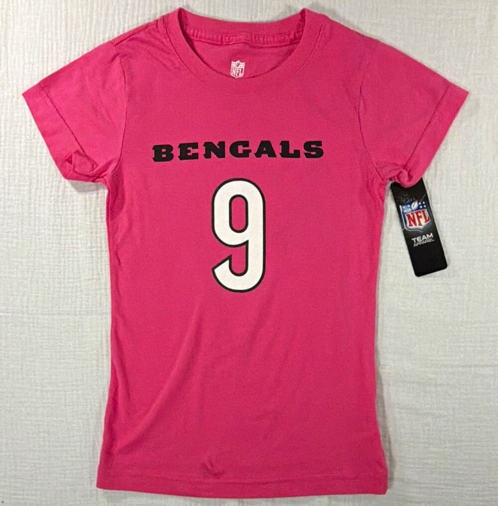 NFL Cincinnati Bengals Joe Burrow #9 Pink Shirt girls large 14 16 Licensed